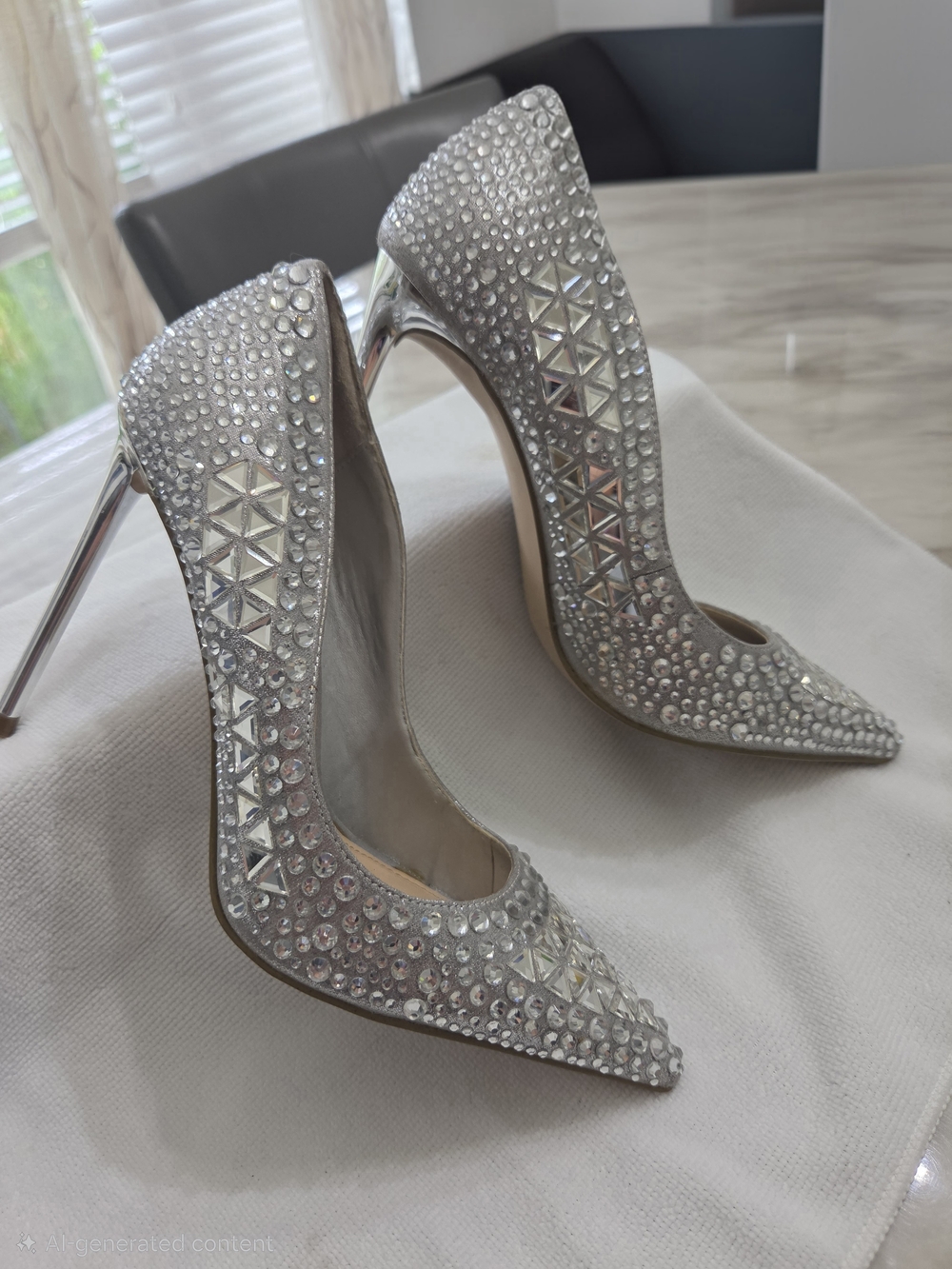 Steve Madden Silver Rhinestone Embellished Pointed Toe Stiletto Pumps Glam Heels - Picture 2 of 4